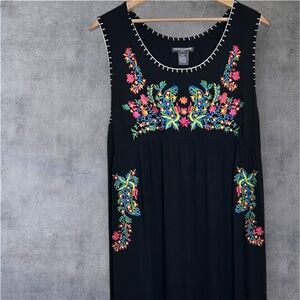 Chelsea & Theodore Black Maxi Dress with Colorful Embroidery